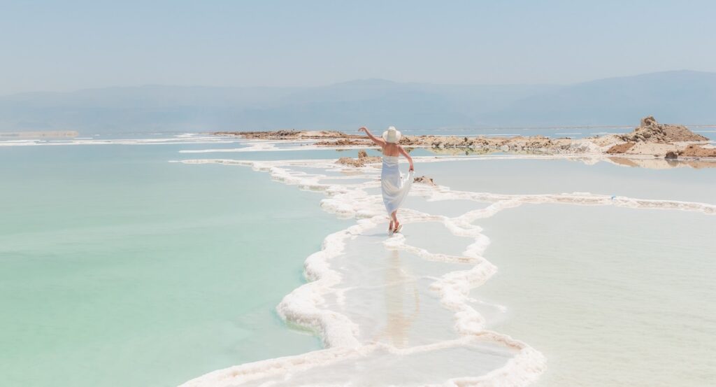 woman walking Dead Sea