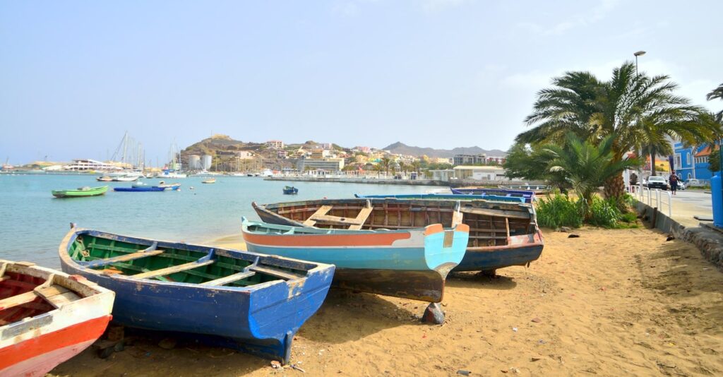 Mindelo beach boats Capde Verde Holidays