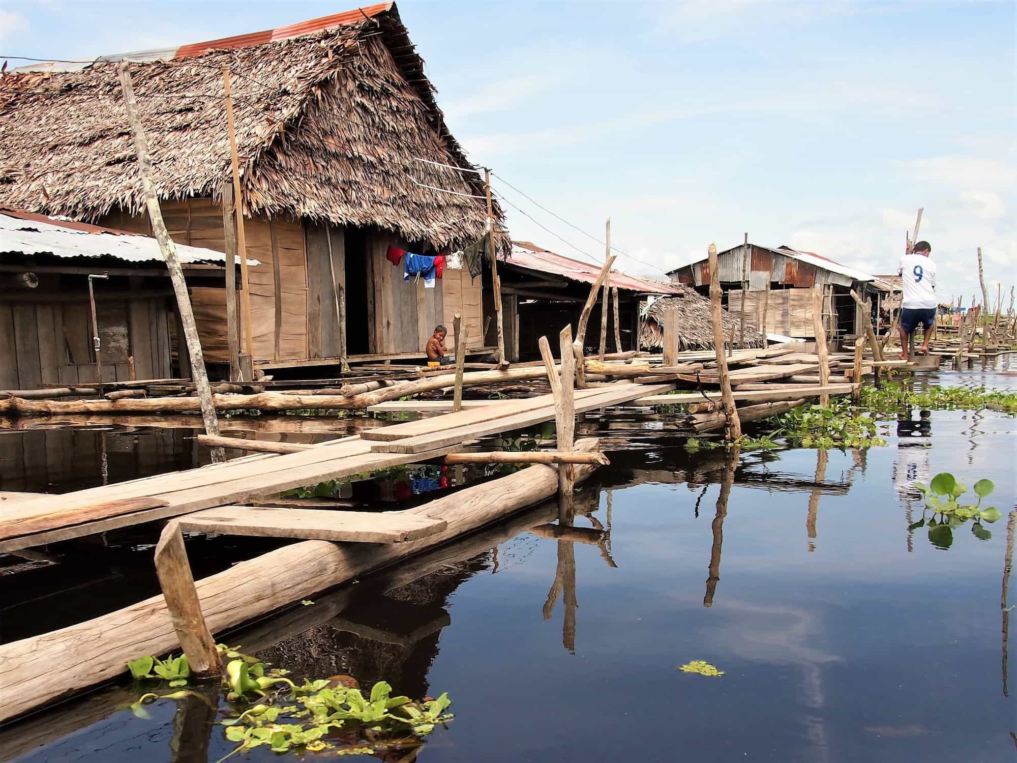Houses on stilts along the Amazon river