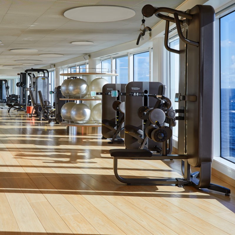 The gym on Virgin Voyages ships